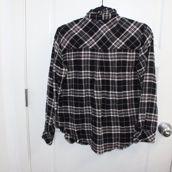 Rails Long Sleeve Button Down Shirt XSmall Leo Onyx Peach Raw Hem - Picture 3 of 3